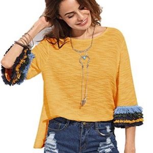 Milumia Mustard Fringe Knit Shirt